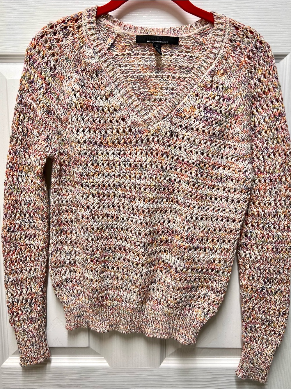 White House Black Market Multicolor Speckled V-Neck Knitted Sweater